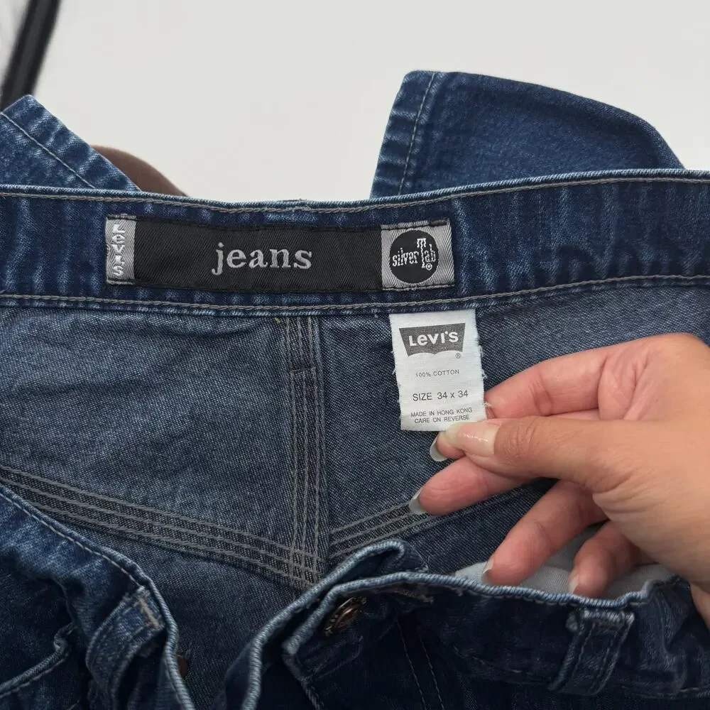 Vintage y2k Mens Levis SilverTab Baggy Skater Carpenter Blue Denim Jeans (34x32)